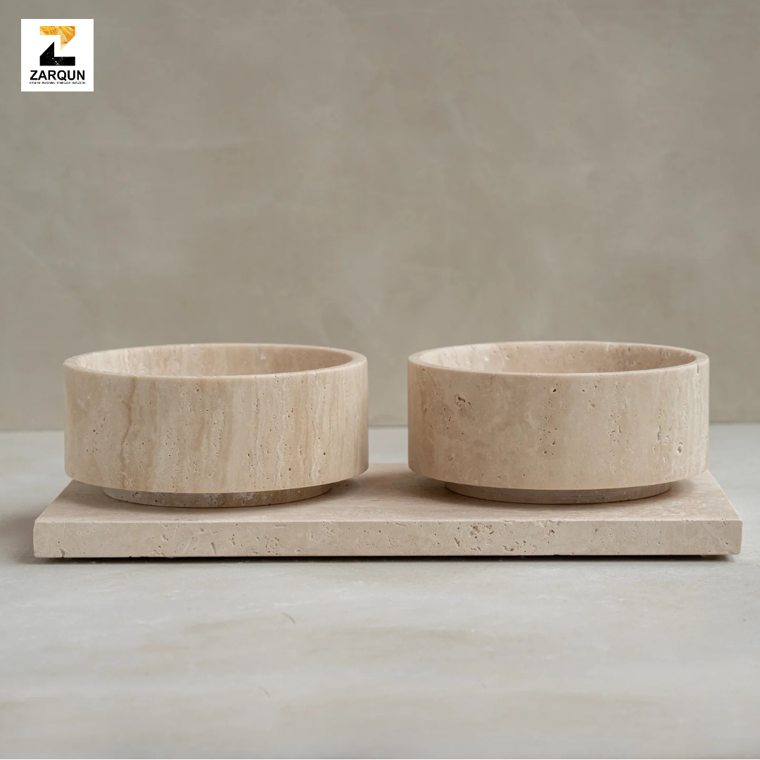 Handcrafted Travertine Pet Bowl Set: Modern Stone Cat & Dog Feeder - Image 4