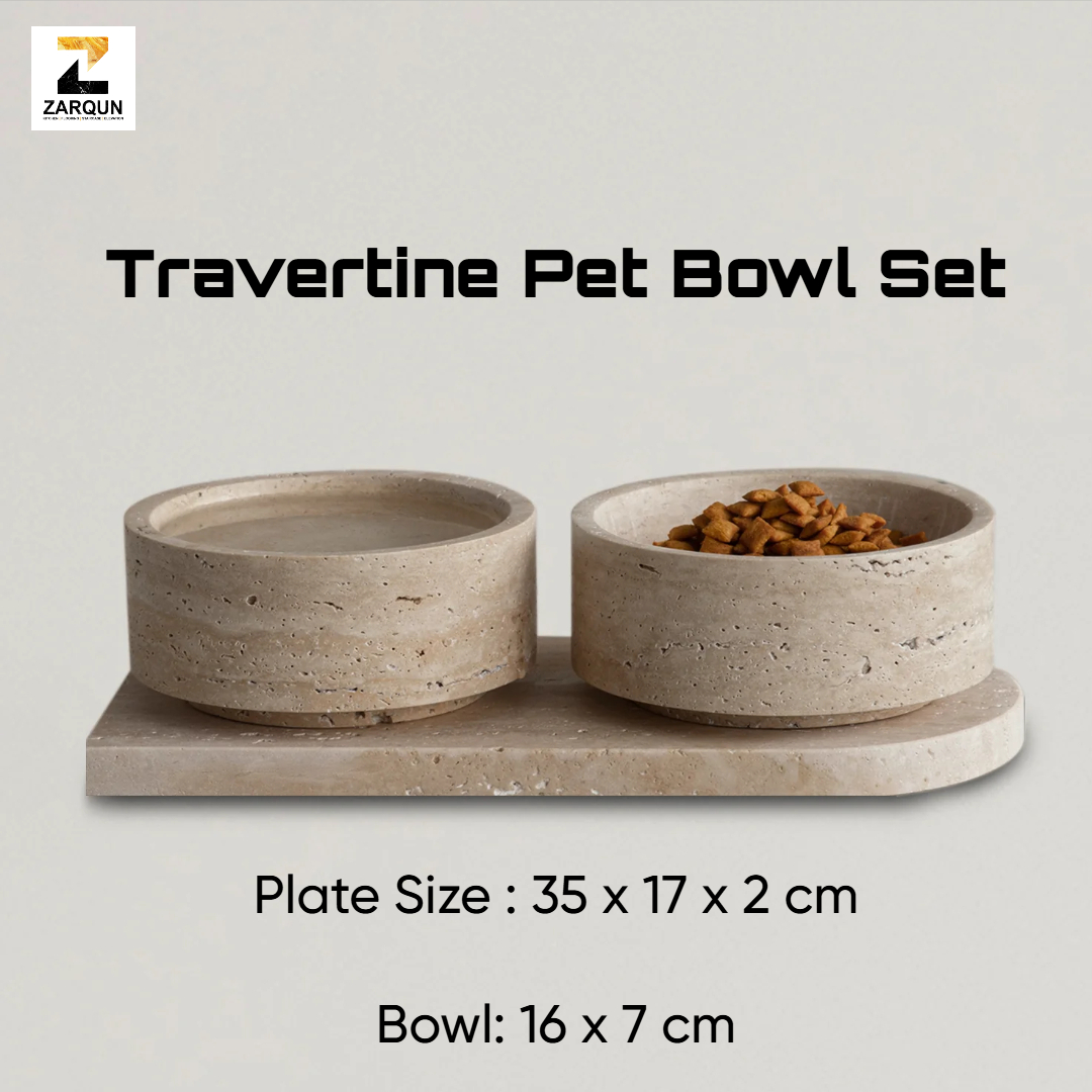 Handcrafted Travertine Pet Bowl Set: Modern Stone Cat & Dog Feeder - Image 6