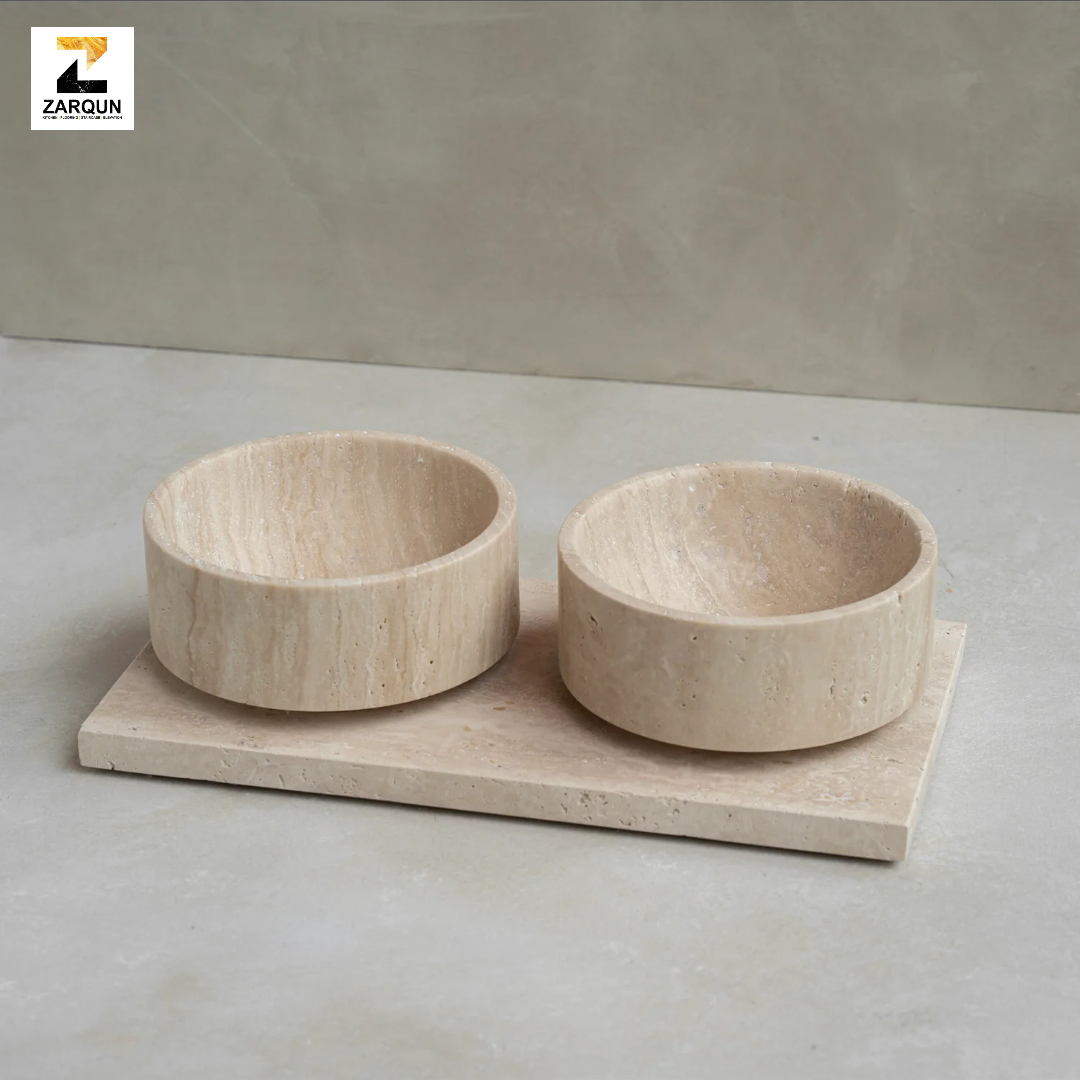Handcrafted Travertine Pet Bowl Set: Modern Stone Cat & Dog Feeder - Image 2