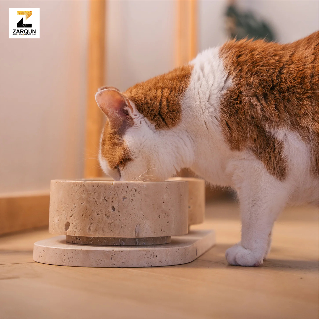 Handcrafted Travertine Pet Bowl Set: Modern Stone Cat & Dog Feeder - Image 5